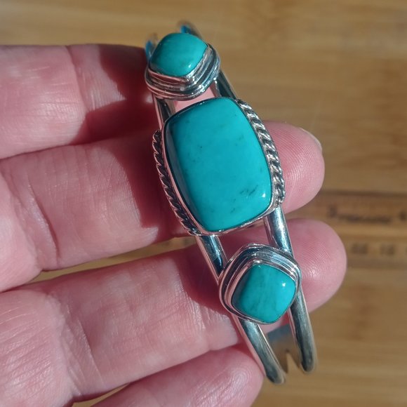 Jay King DTR mine finds 3 turquoise stone cuff bracelet 925 Sterling - Picture 9 of 12